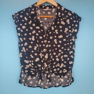 NOBO No Boundaries Blouse Size Medium Black Floral Tie Top